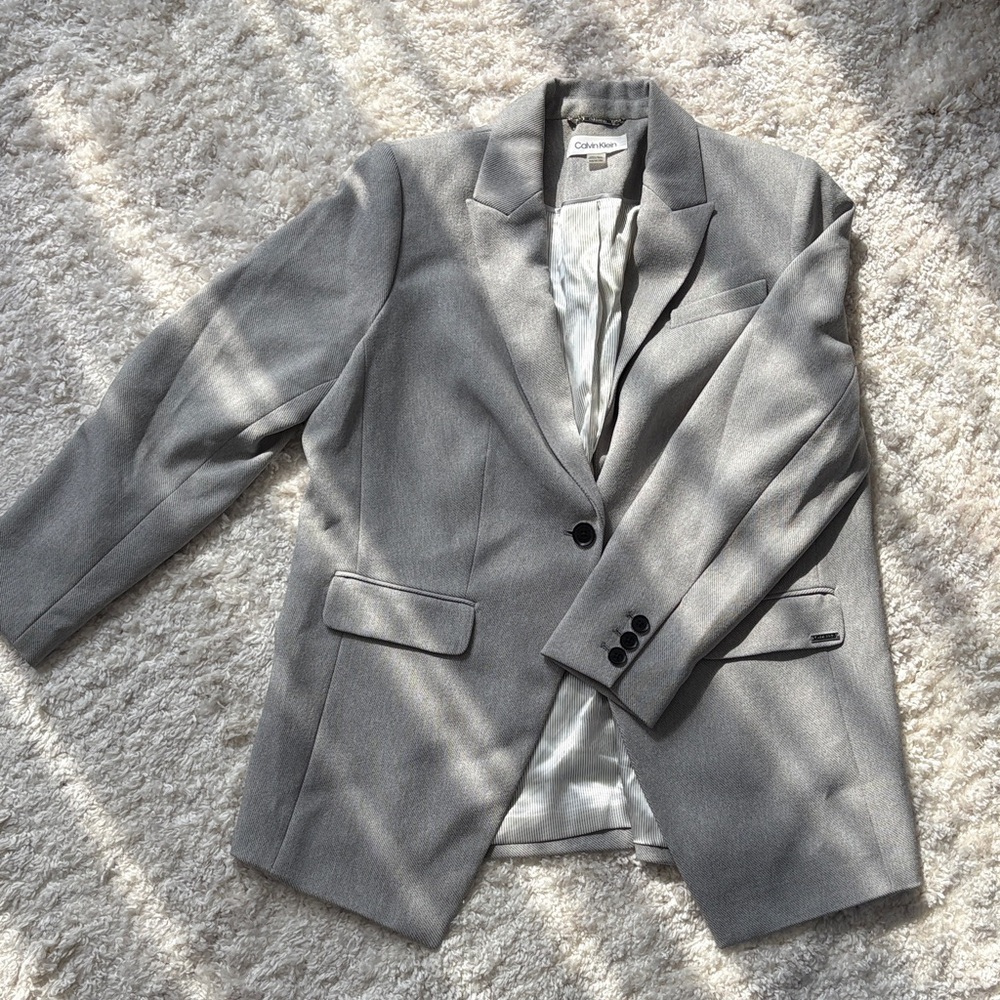 Calvin Klein Light Gray Single-Button Blazer - image 1
